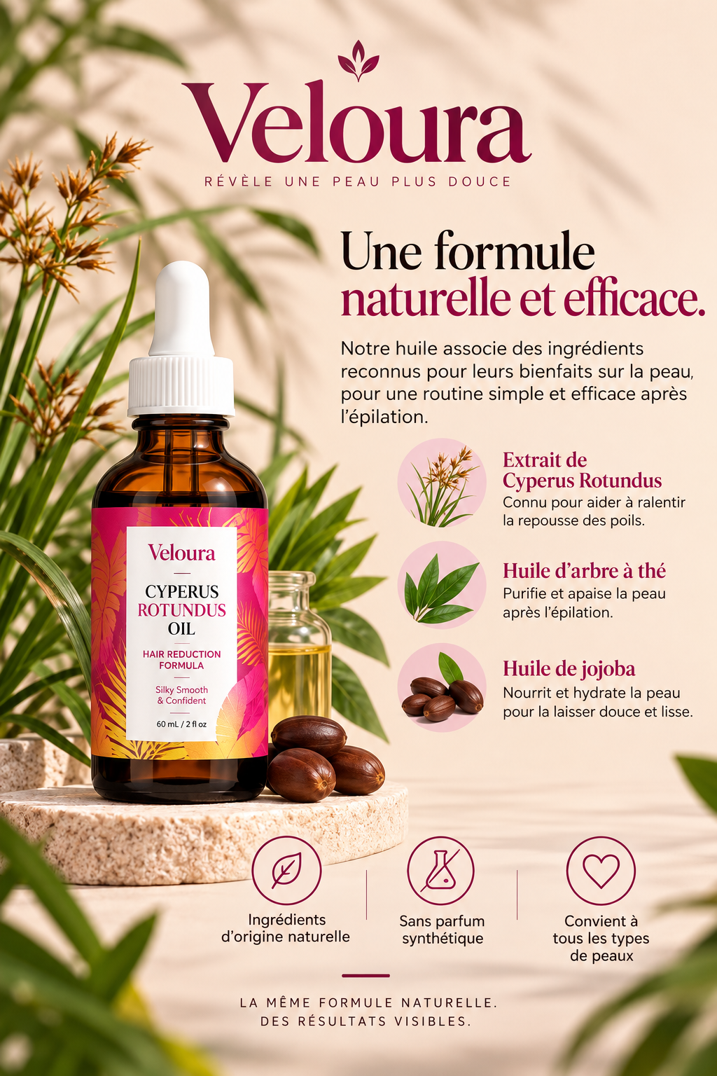 Huile Veloura au Cyperus Rotundus – Soin Anti-Repousse
