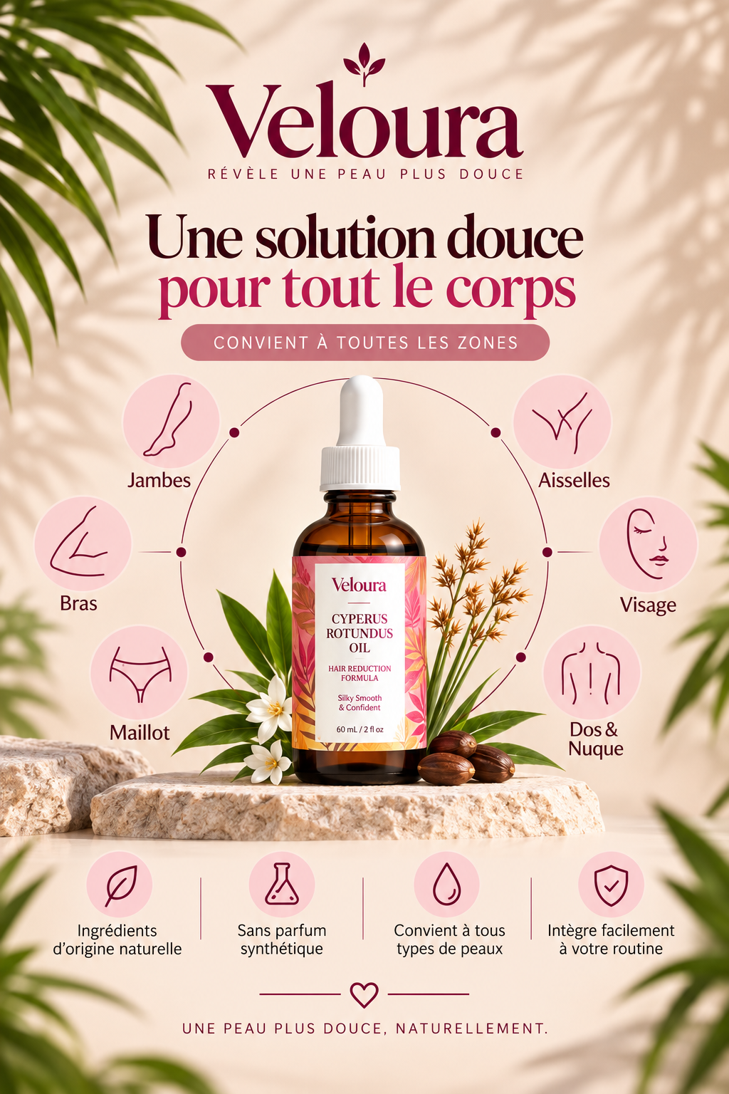 Huile Veloura au Cyperus Rotundus – Soin Anti-Repousse